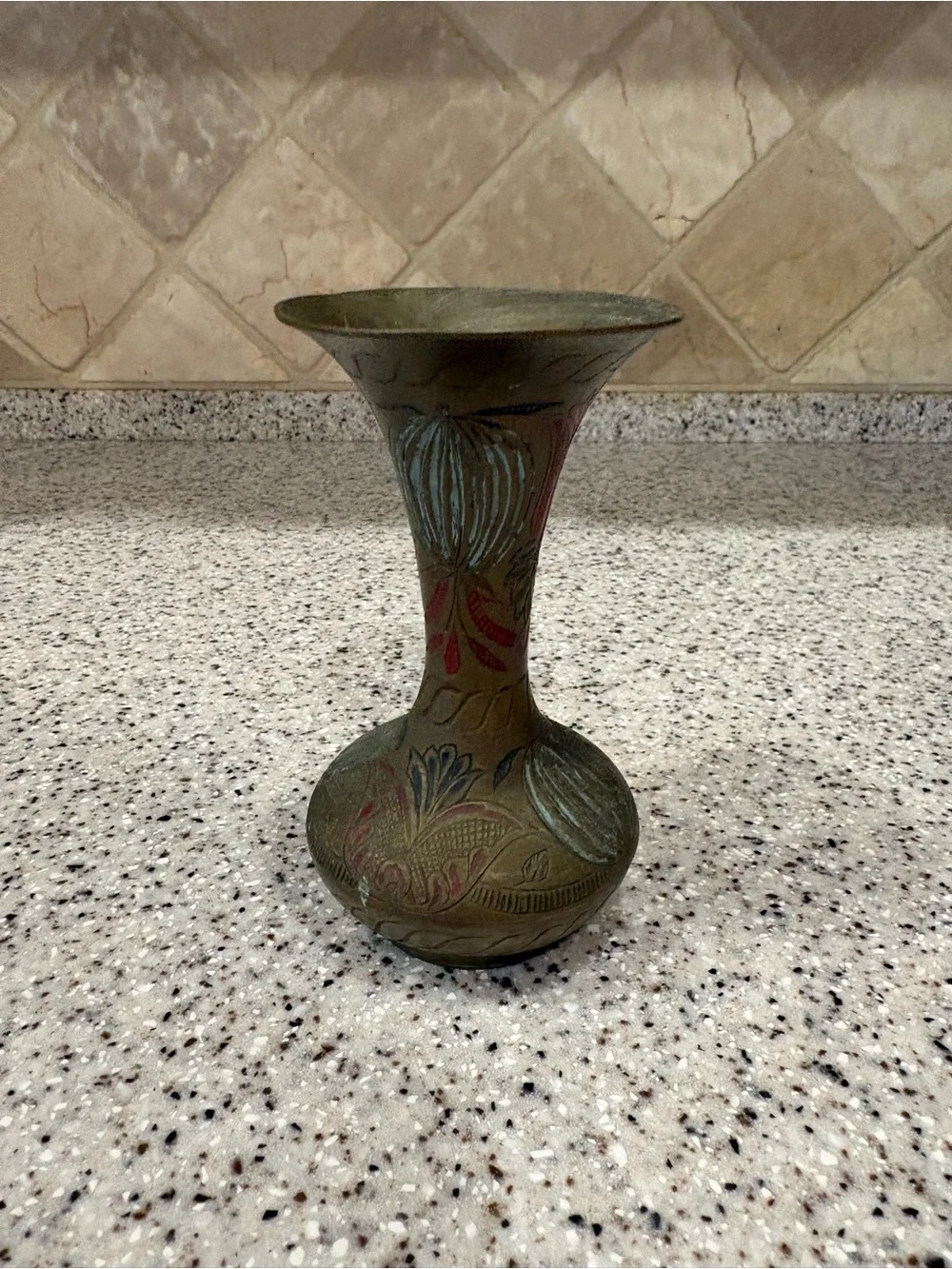 Vintage Decorative Brass Vase with Engraved Floral Design
